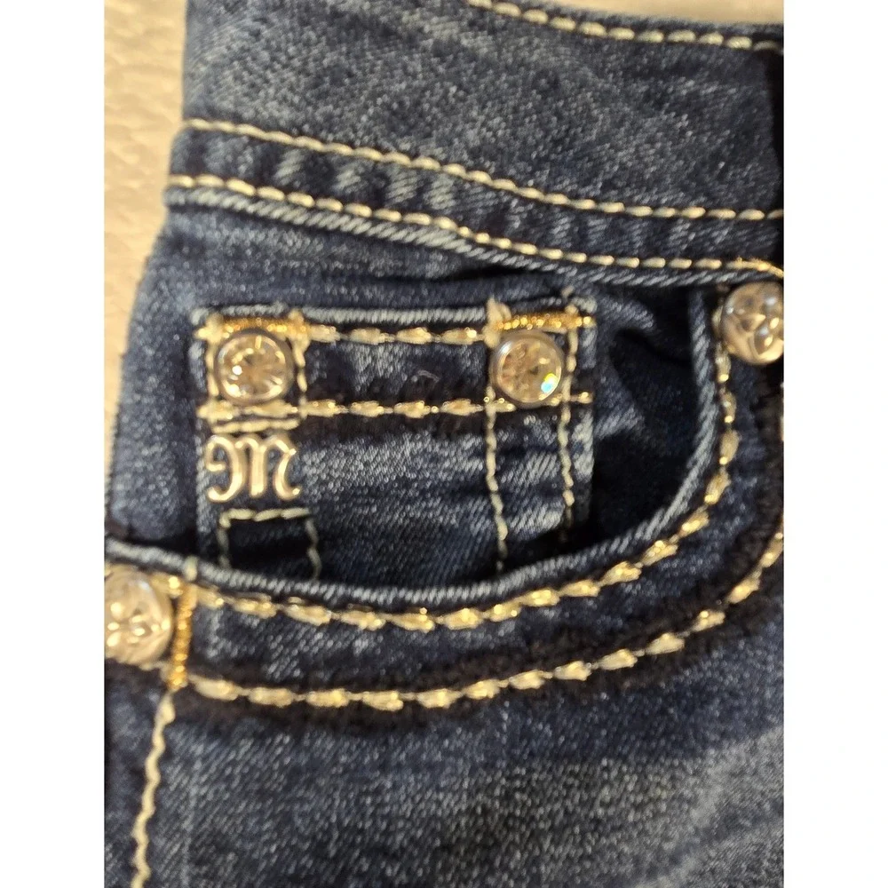 Miss Me‎ Womens Dark Wash Fleur De Lis Embroidered Skinny Jeans JP5576S2 Size 26